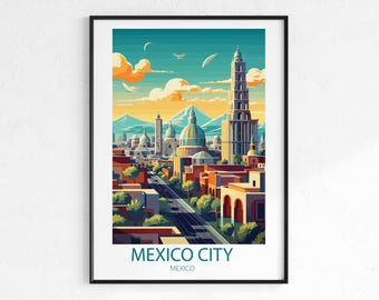 Mexico City Travel Poster - Vintage Retro City Wall Art Print, Latin America Poster, Wanderlust Travel Print, Cultural Decor Gift