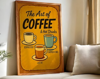 The Art of Coffee, Retro Coffee Poster, Vintage Barista Wall Art, Coffee Brewing Methods Print, Kitchen Decor, Retro coffee poster