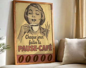 French Vintage Coffee Poster, Coffee lover gift, Kitchen decor, Coffee wall art, Coffee print, Retro coffee poster, Barista gift