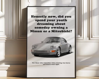 Porsche 911 964 Carrera RS 3.6, porsche poster, car poster, classic Porsche 911 art, sports car wall art, automotive wall decor