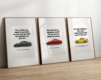 Porsche poster bundle of 3 – 911 964 Turbo, 911 997 Turbo S, 911 992 Turbo, car poster, sports car wall art, classic Porsche print