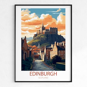 Edinburgh Scotland Travel Poster - Vintage Retro City Wall Art Print, Historic Europe Poster, Wanderlust Travel Decor Gift