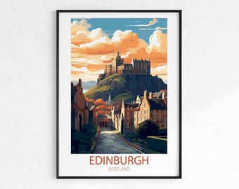 Edinburgh Scotland Travel Poster - Vintage Retro City Wall Art Print, Historic Europe Poster, Wanderlust Travel Decor Gift