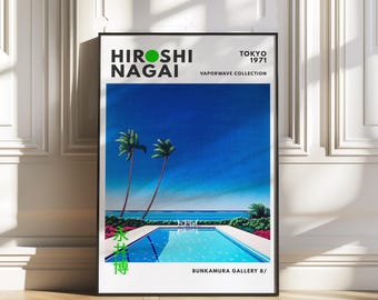 Hiroshi Nagai, Minimalist poster, Japanese art print, Retro wall art, Vaporwave poster, City pop, gallery wall art, Vintage poster, Wall art