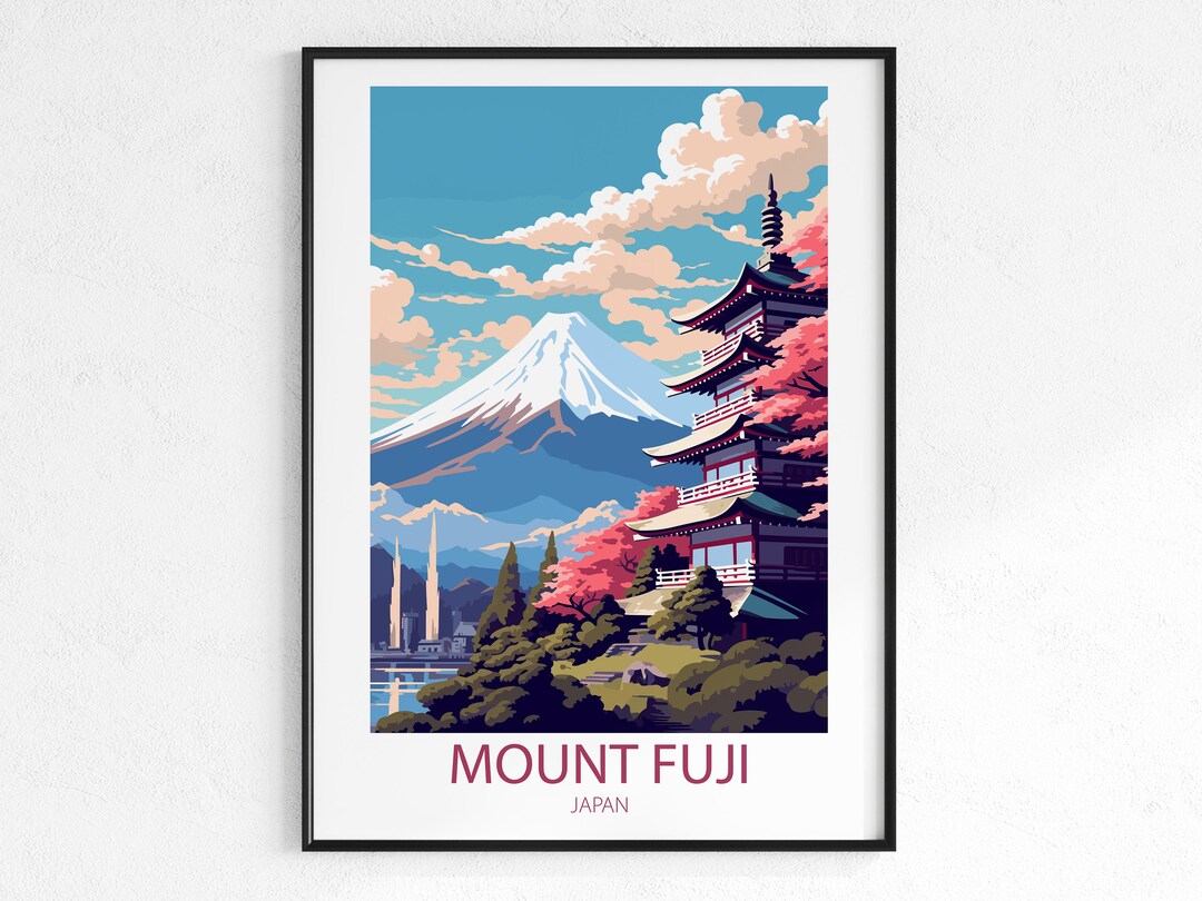 Mount Fuji Japan Travel Poster - Vintage Retro Mountain Wall Art Print ...