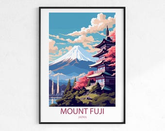 Mount Fuji Japan Travel Poster - Vintage Retro Mountain Wall Art Print, Landscape Travel Poster, Asian Decor Gift, Wanderlust Print