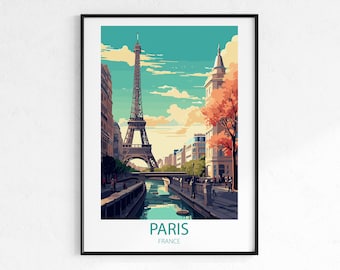 Paris France Travel Poster - Vintage Retro City Wall Art Print, Eiffel Tower Poster, Europe Travel Print, Wanderlust Decor Gift