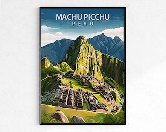 Machu Picchu travel poster, vintage Inca ruins wall art, Map print, Peru heritage decor, wanderlust gift, ancient history wall art print