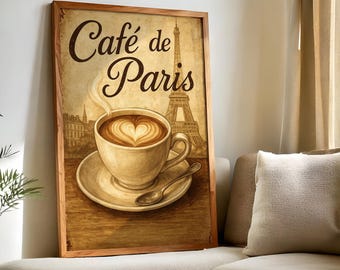 Café de Paris, Vintage Coffee Poster, Coffee lover gift, Kitchen decor, Coffee wall art, Coffee print, Retro coffee poster, Barista gift
