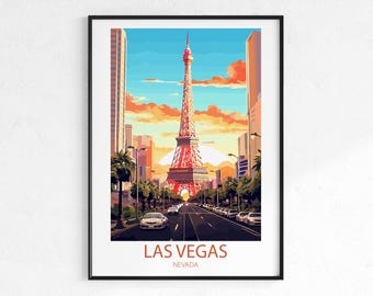 Las Vegas Nevada Travel Poster - Retro City Wall Art Print, Vintage Neon Poster, Travel Print, Wanderlust Home Decor Gift