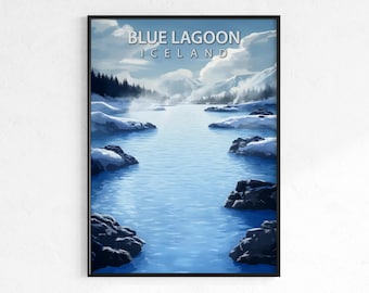 Blue Lagoon travel poster, retro vintage spa wall art print, Map print, Iceland geothermal decor, wanderlust gift, Nordic wellness wall art