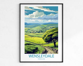 Wensleydale Yorkshire Travel Poster - Vintage Retro Countryside Wall Art Print, UK Landscape Decor Gift, Wanderlust Home Print