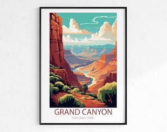 Grand Canyon National Park Travel Poster - Vintage Retro Canyon Wall Art Print, Desert Travel Poster, Southwest Decor, Gift for Hikers