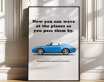 Porsche 911 993 Carrera 3.6 Speedster, porsche poster, car poster, vintage Porsche 911 art, classic car wall art, sports car wall decor