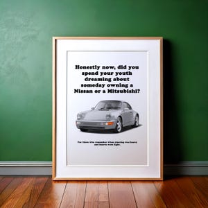 Porsche 911 964 Carrera RS 3.6, affiche Porsche, affiche de voiture, art Porsche 911 classique, art mural voiture de sport, décoration murale automobile