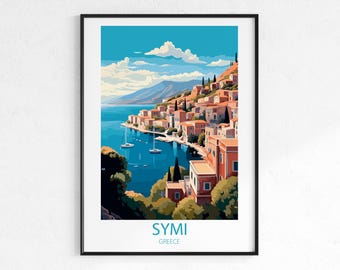 Symi Greece Travel Poster - Retro Island Wall Art Print, Vintage Aegean Poster, Coastal Travel Print, Wanderlust Decor Gift
