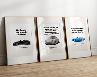 Porsche poster bundle of 3 – 911 993 Carrera 3.6 Speedster, 911 964 Carrera, 911 992 Targa 4 GTS, car poster, sports car wall art