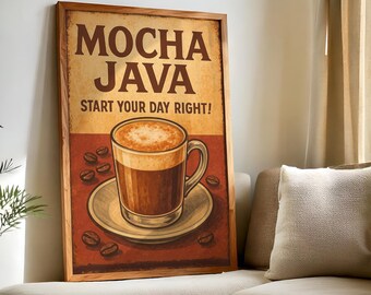 Mocha Java – Start Your Day Right, Vintage Coffee Poster, Coffee lover gift, Kitchen decor, Coffee wall art, Coffee print, Barista gift