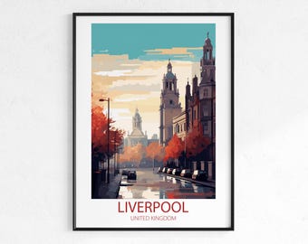 Liverpool UK Travel Poster - Vintage Retro City Wall Art Print, Port Poster, Wanderlust Travel Print, British Decor Gift
