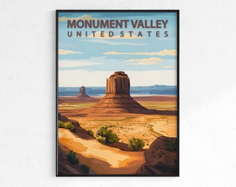 Monument Valley travel poster, retro vintage desert wall art print, Map print, USA western decor, wanderlust gift, canyon landscape poster