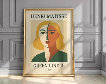 Matisse Print, Green Line, Mid Century Modern Wall Art, Vintage Poster, Abstract Portrait Decor, Madame Matisse Print, Retro Print, Wall Art