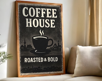 Coffee House Roasted Bold, Vintage Coffee Poster, Coffee lover gift, Kitchen decor, Coffee wall art, Coffee print, Retro coffee poster