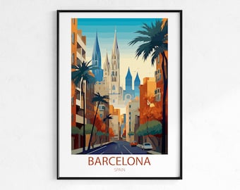 Barcelona Spain Travel Poster - Vintage Retro City Wall Art Print, Gaudi Poster, Europe Travel Print, Wanderlust Decor Gift