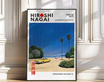 Hiroshi Nagai, Minimalist poster, Japanese art print, Retro wall art, Vaporwave poster, City pop, gallery wall art, Vintage poster, Wall art