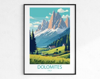 Dolomites Italy Travel Poster - Vintage Mountain Wall Art Print, Alps Adventure Travel Poster, European Landscape Decor Gift for Hikers
