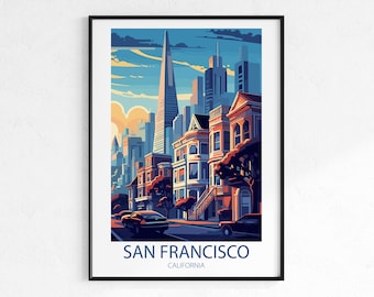 San Francisco California Travel Poster - Retro City Wall Art Print, Vintage Golden Gate Poster, USA Travel Print, Wanderlust Decor