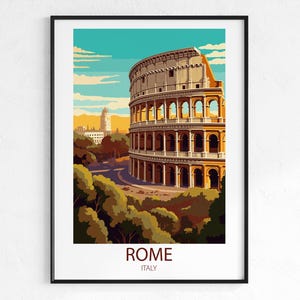 Rome Italy Travel Poster - Vintage Retro City Wall Art Print, Colosseum Poster, Europe Travel Print, Wanderlust Decor Gift