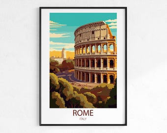 Rome Italy Travel Poster - Vintage Retro City Wall Art Print, Colosseum Poster, Europe Travel Print, Wanderlust Decor Gift