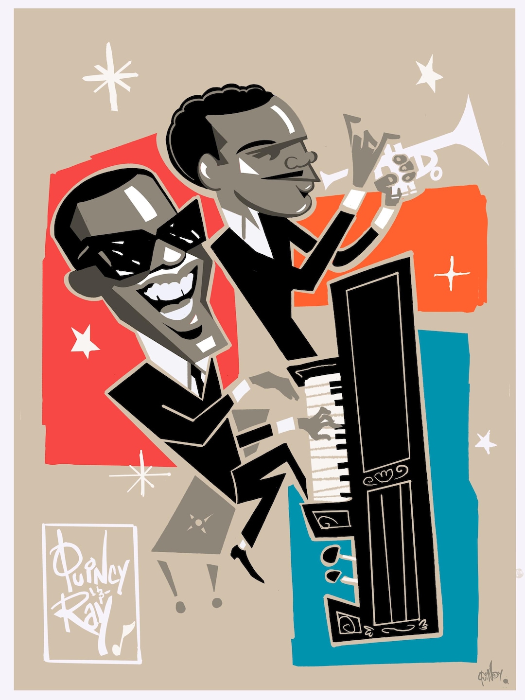 Quincy Jones and Ray Charles print | Minimalist jazz art — Etsy