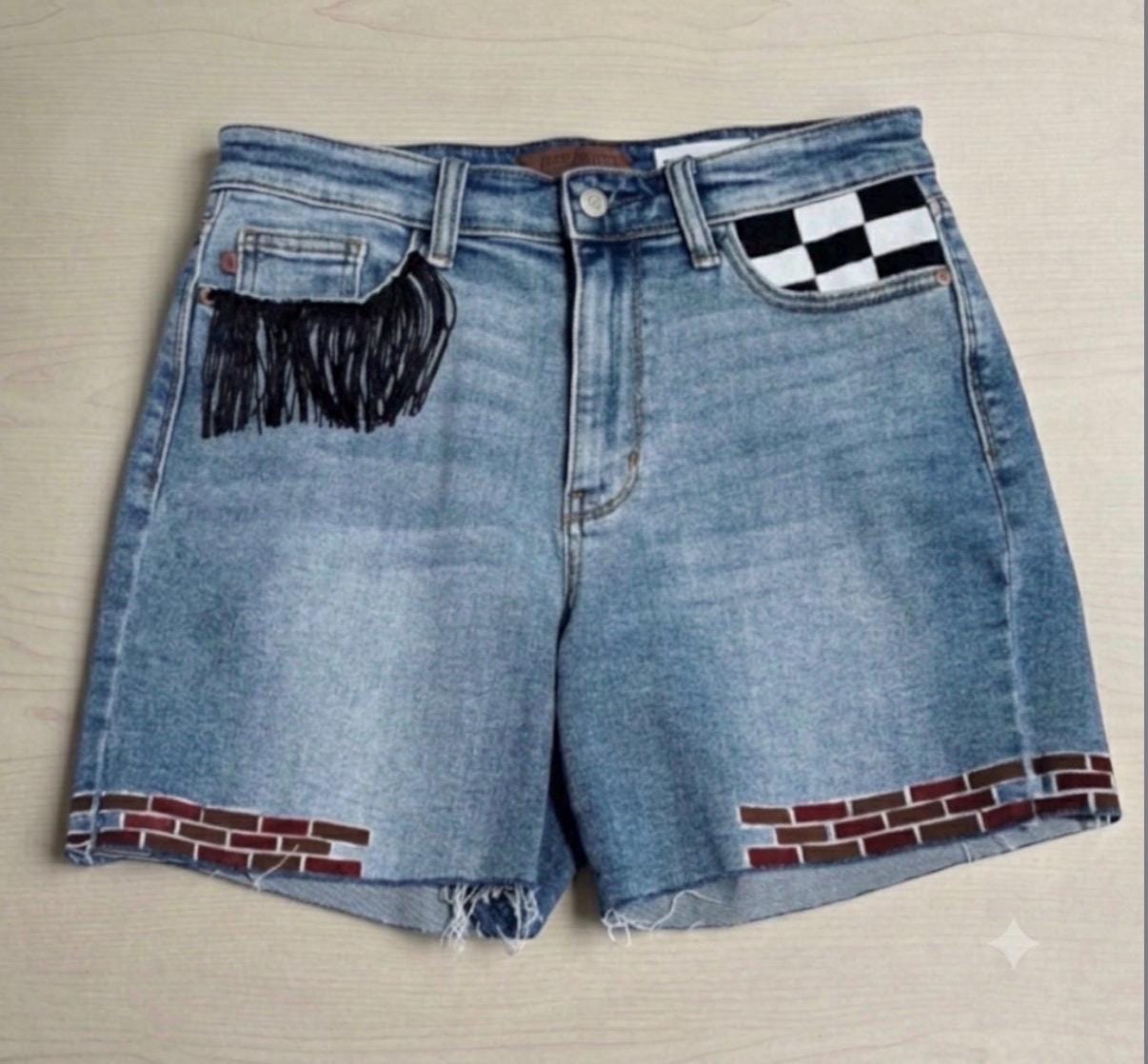 パンツ BAGGY CHECKERED DENIM SHORTS Checkered Denim Shorts - Etsy