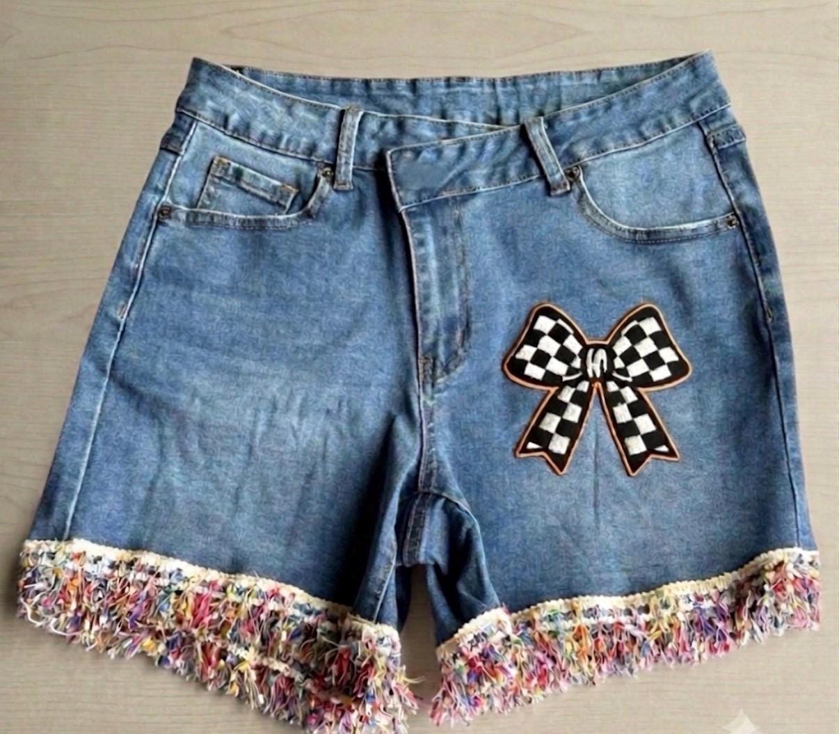Checkered Jean Shorts Women - Etsy