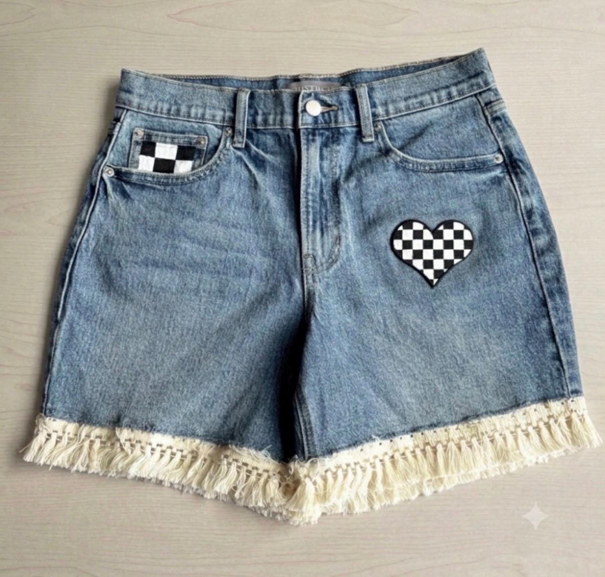 Checkered Jean Shorts Women - Etsy