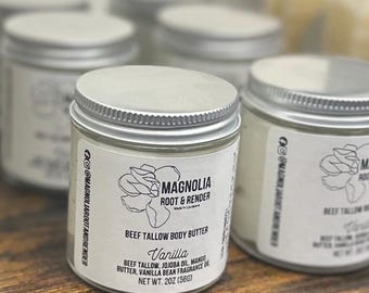 Vanilla Scented Whipped Beef Tallow Body Butter | Jojoba & Mango | Handmade