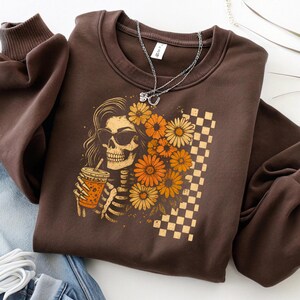 Retro Skeleton Floral Crewneck Sweatshirt