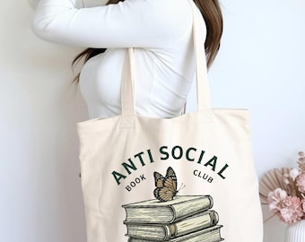 Anti-Social Book Club Tote Bag: Eco-Friendly Cotton Canvas
