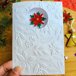 Handgemaakte kerstster kerstkaart reliëf bloemdessin, 3D-papier filigraan vakantiegroet