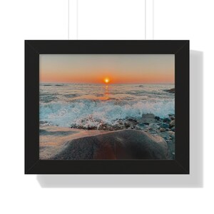 Sunset Beach Framed Poster, Coastal Wall Art, Ocean Print, Home Decor, Gift for Nature Lovers, Perfect for Living Room