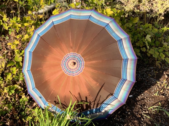 1920's 30's Plaid Silk Rainbow Umbrella with Early