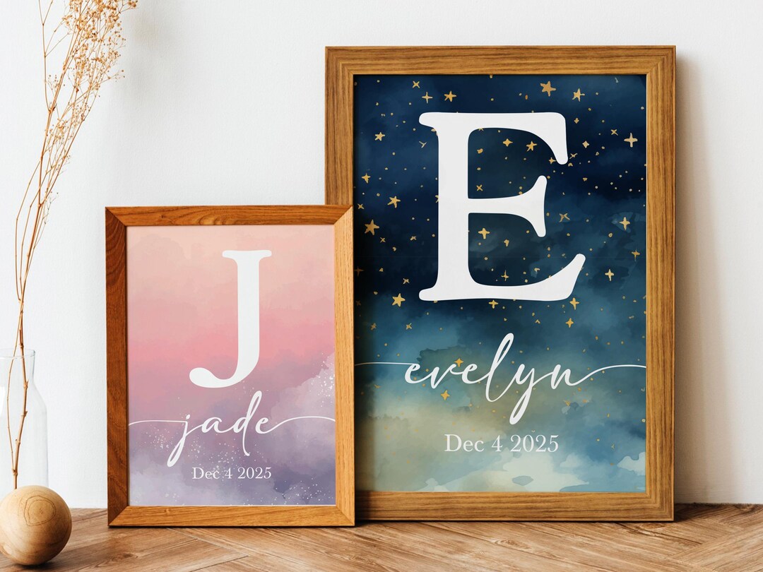 Custom Baby Name Print - Pastel Initial Nursery Wall Art - Personalized ...