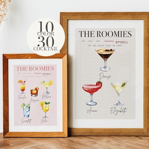 Custom Roomies Drink Print, Roommates as Drinks, Trendy College Apartment Dorm Art, Bar Cart Decor, Cocktail Poster, Personalized Wall Art