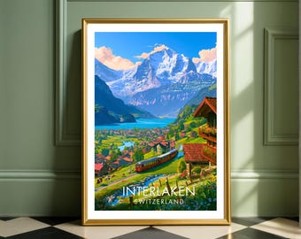 Interlaken Switzerland Poster, Swiss Alps Wall Art, Europe Print, Swiss Mountain Decor