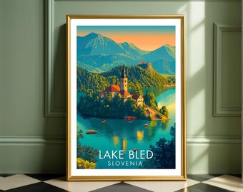 Lake Bled Slovenia Poster, Alpine Wall Art, Europe Travel Print