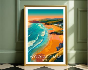 Woolacombe Devon Print, England Beach Poster, UK Coastal Wall Art