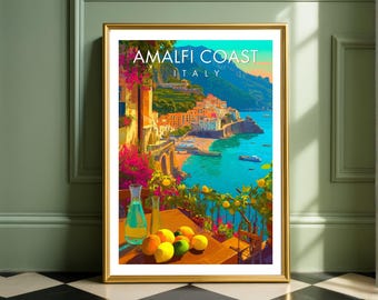 Amalfi Coast Italy Poster, Vintage Travel Print, Italian Wall Art