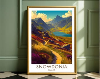 Snowdonia Wales Print, UK Mountain Lake Poster, Welsh Landscape Wall Art