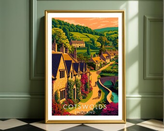 Cotswolds Print, England Village Poster, UK Vintage Style Wall Art